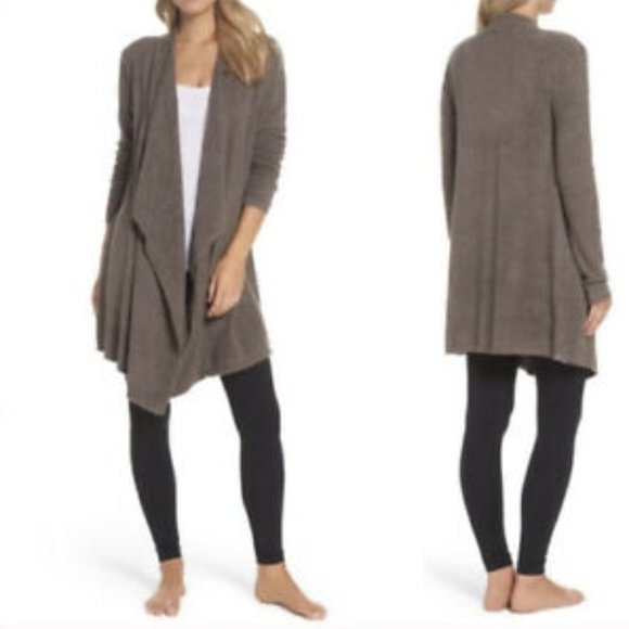 Barefoot Dreams CozyChic Lite Island Wrap Open Waterfall Cardigan in Cocoa XS - Picture 2 of 8